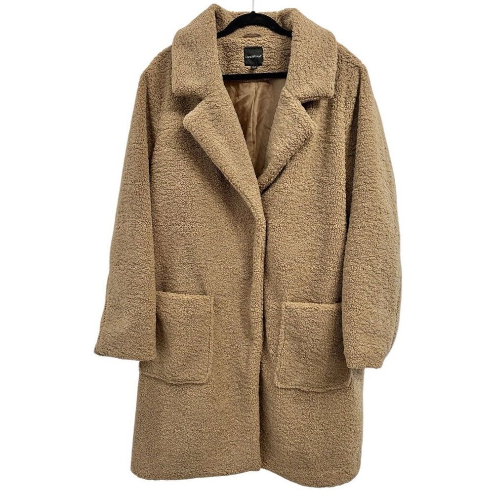 Lane Bryant Faux Fur Teddy Coat Tan Size 22/24 Business Office Casual - Picture 2 of 9